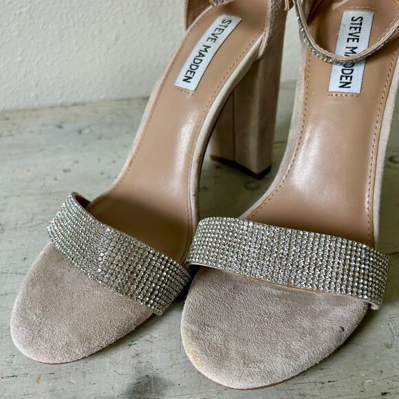 Steve Madden Kalina Embellished Rhinestone ankle strap heels sandal bling tan 8 - Picture 8 of 11